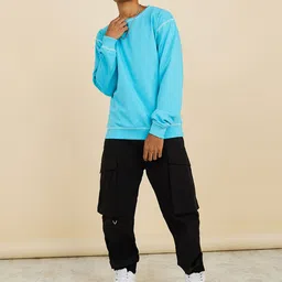 Styli Round Neck Contrast Overlock Cotton Sweatshirt image 5