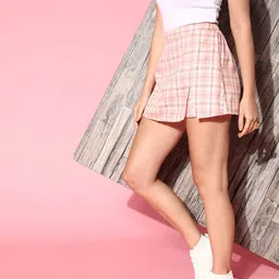 Berrylush   Pink Checked Uniform Dressing Skirt image 2