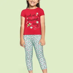 Eimoie Girls Red & Green Pure Cotton Printed Night suit-picture-46