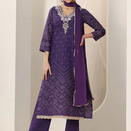 Libas Women Bandhani Printed Kurta with Trousers & Dupatta image 2