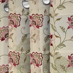 GM Indulgence Beige & Green Embroidered Sheer Door Curtain image 4