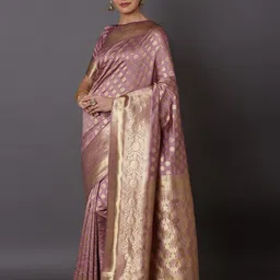 Mitera Purple & Gold-Toned Silk Blend Woven Design Kanjeevaram Saree image 2
