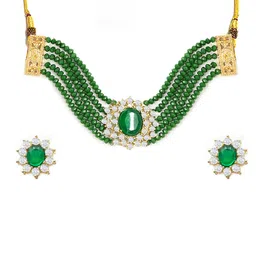 OOMPH Gold-Plated AD Studded & Beaded Jewellery Set image 5