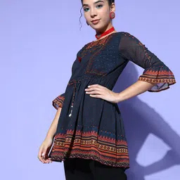 Juniper Women Classy Blue Polyester Fluid Tie-Up Tunic image 2