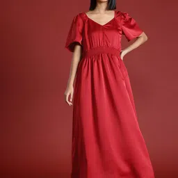 all about you Satin Finish Smocked Maxi Dress image 3
