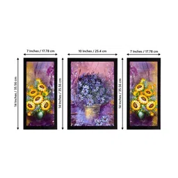 eCraftIndia Set of 3 Blue & Purple Botanical & Floral Satin Matt Textured UV Wall Paintings image 2