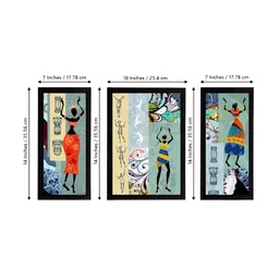 eCraftIndia Set of 3 Green & Orange Tribal Theme Satin Matt Textured UV Wall Paintings image 2