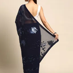 HERE&NOW Floral Sequinned Poly Georgette Saree image 3