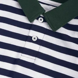 Cherry Crumble Boys White & Navy Blue Striped Polo Collar T-shirt image 3