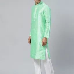 Manthan Men Green Woven Design Jacquard Straight Kurta image 2