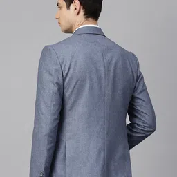 MANQ Men Blue Slim Fit Solid Single-Breasted Formal Blazer image 5