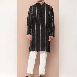 See Designs Men Embroidered Sequinned Chanderi Silk Kurta with Pyjamas image 3