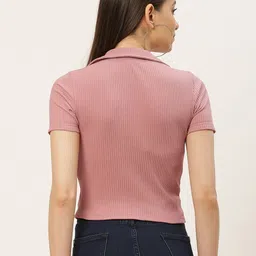 Trendyol Dusty Pink Self-Striped Regular Top image 3
