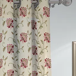 GM Indulgence Beige & Green Embroidered Sheer Door Curtain image 3