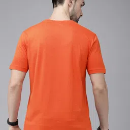 Roadster Men Orange & Teal Green Graphic & Brand Logo Printed Cotton T-shirt image 5