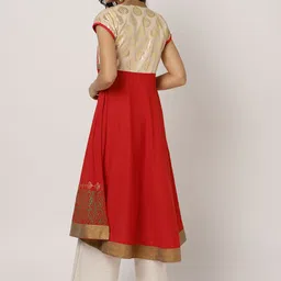 MBE Women Red & Golden Block Printed Angrakha Anarkali Kurta image 2