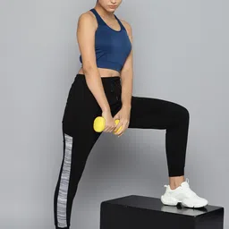 Alcis Women Black Solid Slim-Fit Training Joggers with Side Taping image 4