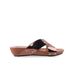 Mochi Bronze-Toned Colourblocked Wedge Mules image 4