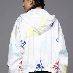ADIDAS Women White Yellow Brand Logo Sporty Jacket image 3