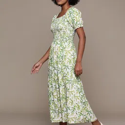 Roadster Tropical Print Puff Sleeve A-Line Midi Dress image 2