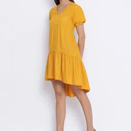 Oxolloxo Women Yellow Solid Drop-Waist Dress image 3