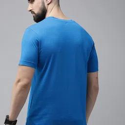 Roadster Men Blue Brand Logo Printed Pure Cotton T-shirt image 2