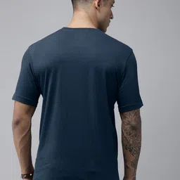 Roadster Men Navy Blue & Mustard Yellow Typography Printed Pure Cotton T-shirt image 4