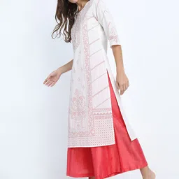 Vishudh Women Cream-Coloured Striped Thread Work Kurta image 4