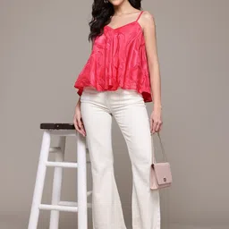 Label Ritu Kumar Self Design Jaquard A-Line Top Top image 3