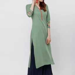 Vishudh Women Green Printed Straight Kurta image 5