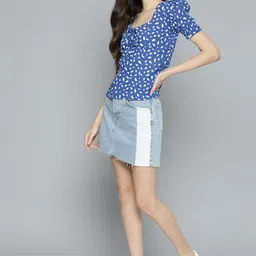 Mast & Harbour Blue & White Printed Sweetheart Neck Top image 5