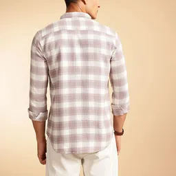 French Connection Pure Cotton Button-Down Collar Self-Design Checked Knitted Casual Shirt image 5