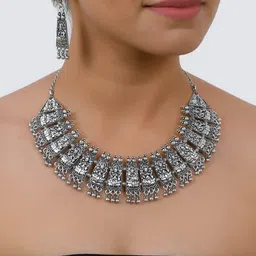 Silvermerc Designs Silver-Plated Statement Oxidised Jewellry Set-image-28