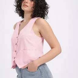 glitchez Rose RulesV-Neck Waistcoat Style Top image 3