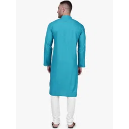 RAJUBHAI HARGOVINDAS Men Blue & White Solid Kurta with Churidar image 4