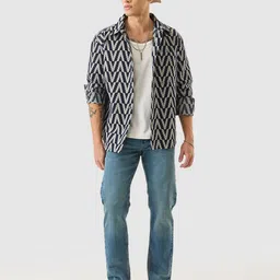 Snitch Men Navy Geometric Overshirt image 5