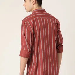 SOJANYA Men Rust Brown & White Regular Fit Striped Casual Shirt image 3