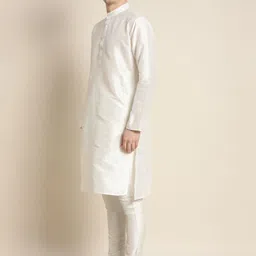 SOJANYA Men Off White Ethnic Motifs Kurta with Churidar image 4