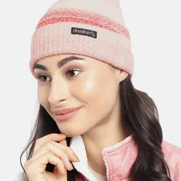 DressBerry Women Beige & Red Self Design Acrylic Beanie-picture-41