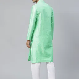 Manthan Men Green Woven Design Jacquard Straight Kurta image 3