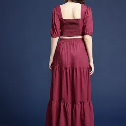 Mast & Harbour Sweetheart Neck Cut Out Detail Puff Sleeves Crop Top with Tiered Maxi Skirt image 3