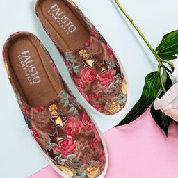 FAUSTO Women Brown Printed Slip-On Sneakers-picture-42
