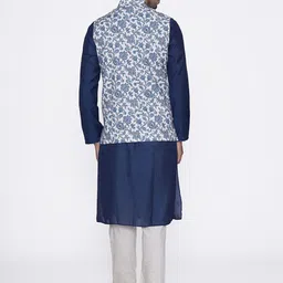 Manu Men Blue Solid Kurta & Churidar with White Nehru Jacket image 5