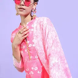 Vishudh Women Pink Floral Pure Kurta with Palazzo & Dupatta image 2