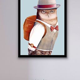Art Street Blue and Beige Gentleman Owl Cartoon Wall Art-picture-43