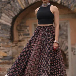 Anayna Women Printed A-Line Flared Cotton Maxi Skirt-picture-8