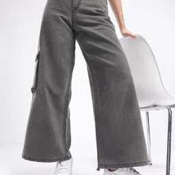 glitchez Women Utility Wide Leg High-Rise Jeans-image-43