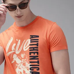 U.S. Polo Assn. Denim Co. Men Coral Orange Printed   Round Neck Pure Cotton T-shirt image 1