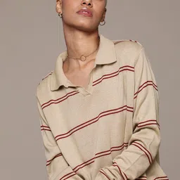 The Roadster Lifestyle Co. Shirt Collar Striped Pullover-image-16
