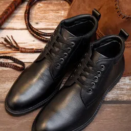 LOUIS STITCH Men Jet Black Egyptian Milled Leather Mid-Top Biker Boots-image-40